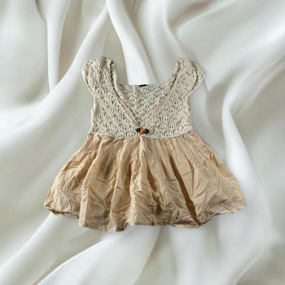 Free People cream crochet lace babydoll tank top cap sleeve detail y2k